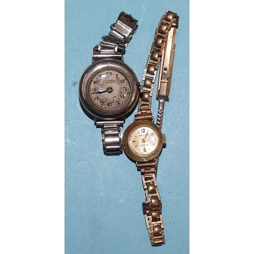 236 - A lady's 9ct gold-cased wrist watch on plated bracelet and a lady's silver-cased wrist watch marked ... 