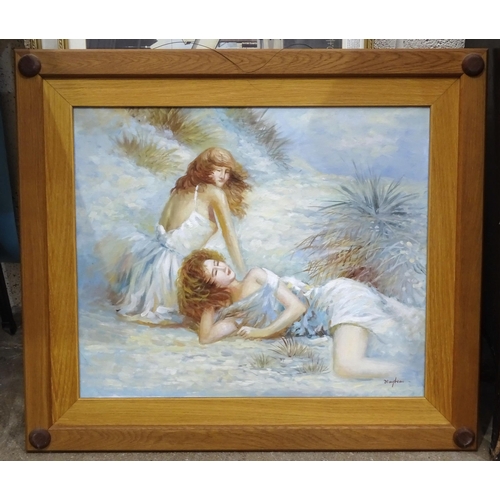 36 - 20th century, 'Naked female figure', indistinctly-signed oil on canvas, 60.5 x 50.5cm, another 'Two ... 