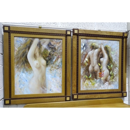36 - 20th century, 'Naked female figure', indistinctly-signed oil on canvas, 60.5 x 50.5cm, another 'Two ... 