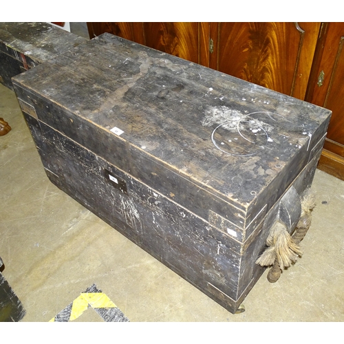 45 - A large painted wooden tool chest, 97cm wide, 51cm high, 45cm deep, together with a collection of ca... 
