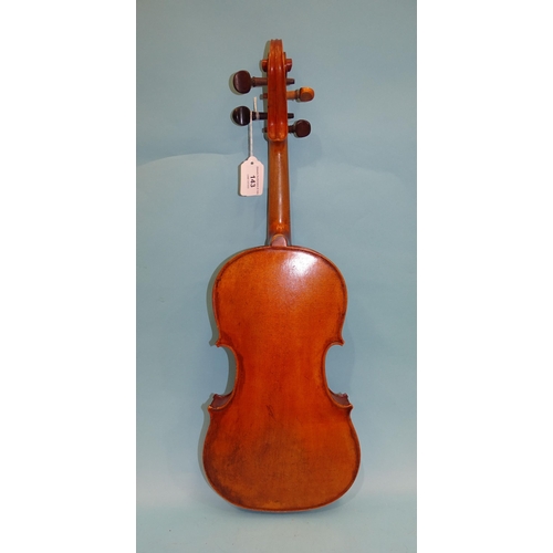 143 - A full-size violin (a/f), with one-piece back and bow, (no case).