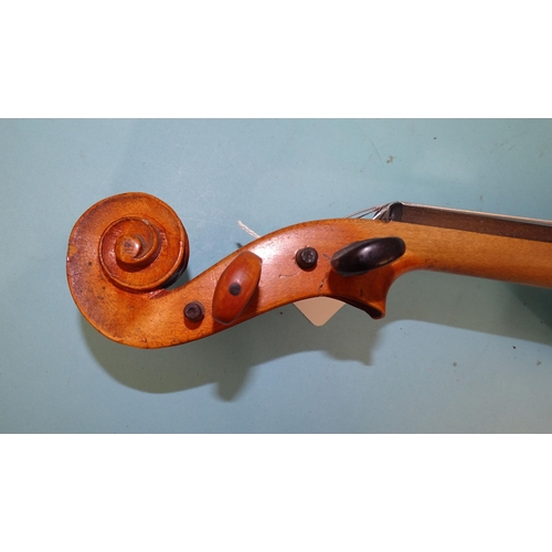 143 - A full-size violin (a/f), with one-piece back and bow, (no case).