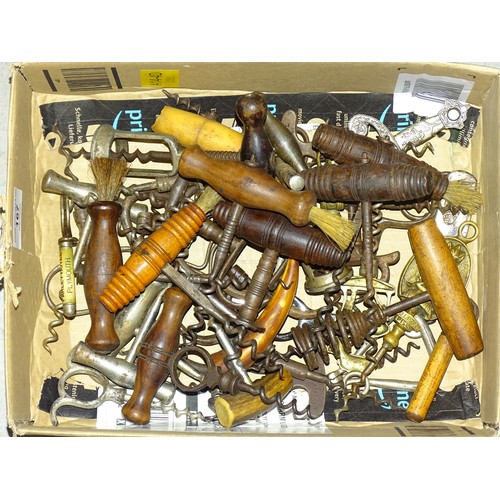 167 - A collection of eight wooden-handled corkscrews, including 'Hercules', three horn-handled corkscrews... 