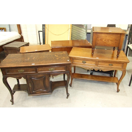 100 - A 19th century carved hardwood side table with two drawers, on cabriole legs, 105cm wide, a matching... 