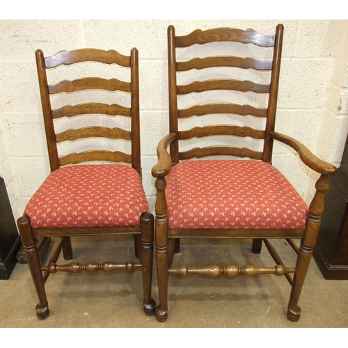 106 - A set of eight 20th century ladder-back dining chairs, including two carvers, with upholstered drop-... 