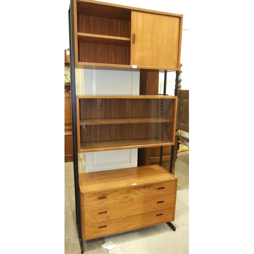 107 - Robex, a 20th century retro teak modular unit, comprising a shelf unit with two wooden sliding doors... 