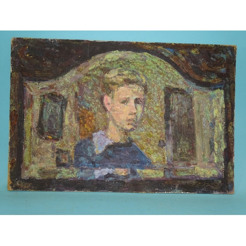 62 - SELF-PORTRAIT AGE 18 Unsigned acrylic on board, 40 x 29cm and three others, (4).