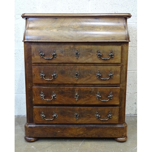 80 - A 19th century Continental mahogany chest, having a shaped drawer above four others, 80cm wide, 96cm... 