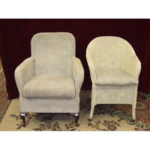 95 - Two Lloyd Loom woven chairs, one with sprung seat, on short cabriole legs, (2).