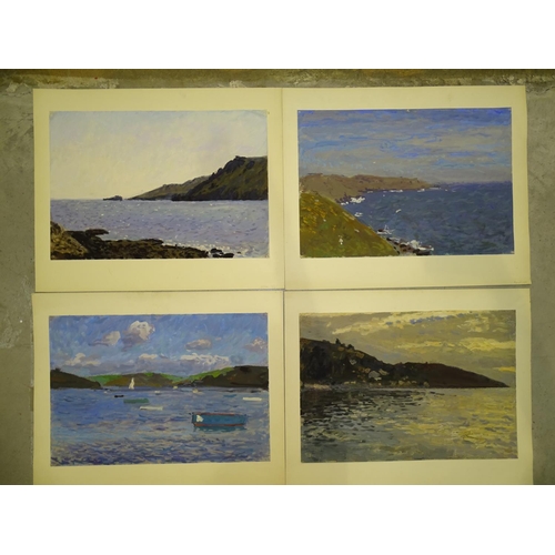 66 - A collection of works on paper, mainly estuary and coastal scenes with boats.