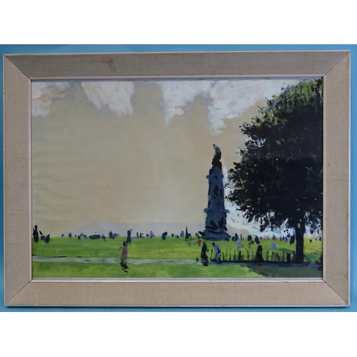 69 - FIGURES ON PLYMOUTH HOE WITH DRAKE MEMORIAL Unsigned watercolour, 37 x 53cm and one other, (2).... 