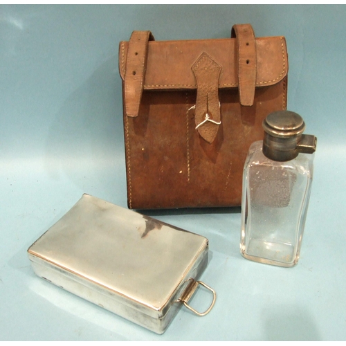 150 - An A & N.C.S. Ltd plated sandwich box and glass flask with plated screw hinged lid, contained in... 