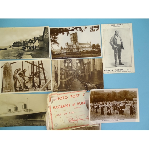 113 - Approximately 100 loose postcards, including RPs of Buckfast Abbey, Pageant of Runnymede, glamour, e... 