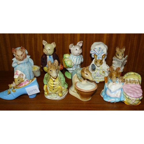 144 - Eight Beswick Beatrix Potter figures, all with gold oval backstamp: Aunt Pettitoes, Pigling Bland, L... 