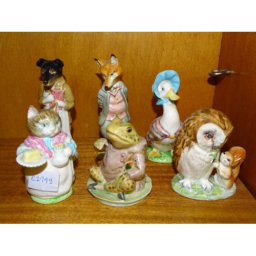 147 - Six Beswick Beatrix Potter figures, all gold oval backstamp: Pickles, Foxy Whiskered Gentl... 