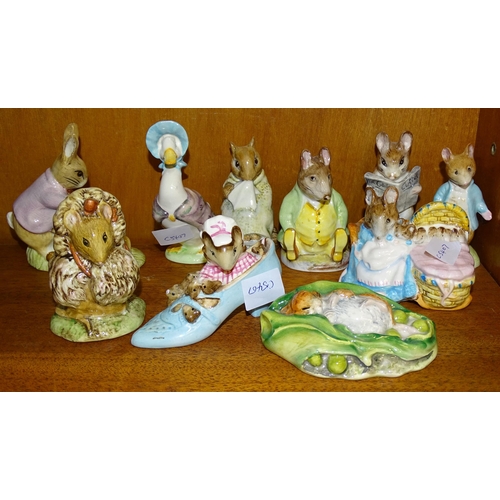 154 - Ten Beswick Beatrix Potter figures, all BP3: Jemima Puddleduck, Chippy Hackee, Samuel Whiskers, Tail... 