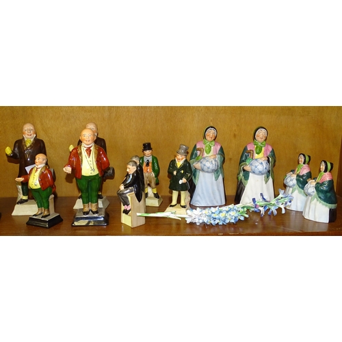 156 - Thirteen Royal Harvey ceramic Dickensian figures, 13-19cm high and other ceramics.... 