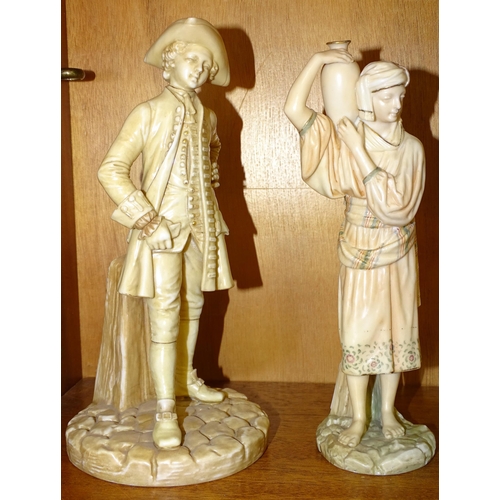 167 - A Royal Worcester blushed ivory figure of a gentleman wearing a tricorn hat, signed Hadley... 