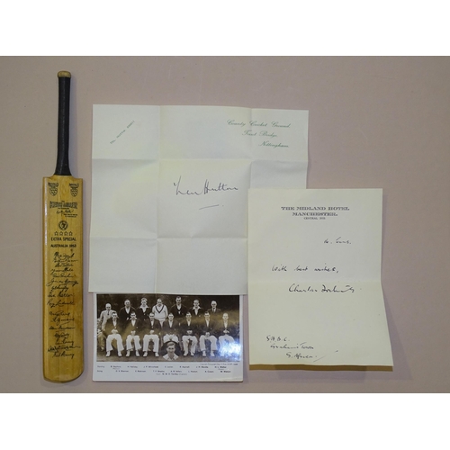 189 - Cricket: a Len Hutton autograph on County Cricket ground, Trent Bridge, Nottingham notepaper, a post... 