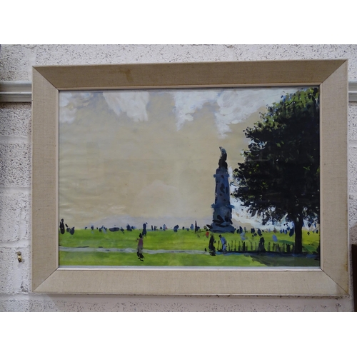 64 - Figures on Plymouth Hoe with Drake Memorial, unsigned watercolour, 37 x 53cm, one other, a collectio... 