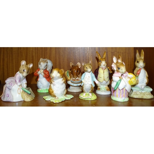 67 - A collection of eight Beswick Beatrix Potter figures, all BP3: Mr Benjamin Bunny, Fierce Bad Rabbit,... 