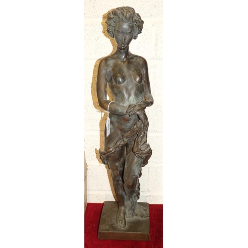 74 - R Moll, two contemporary bronzed cold-cast resin sculptures of standing naked female figures, 63cm a... 