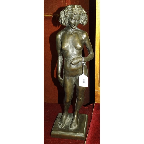 74 - R Moll, two contemporary bronzed cold-cast resin sculptures of standing naked female figures, 63cm a... 