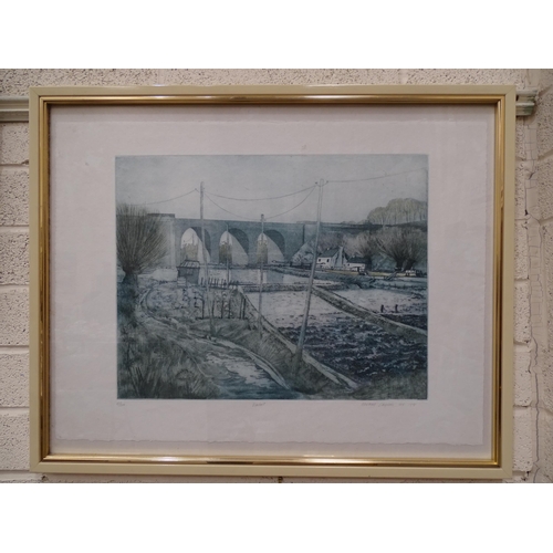 77 - After Michael Chaplin RE, Viaduct, a limited edition signed coloured etching, 56.5 x 75cm, 43/200 an... 