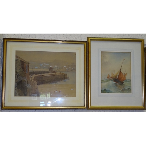 82 - T Maidment. The Old Harbour, signed watercolour, titled verso, 30 x 40cm; F T Underhill, Fishing Ves... 