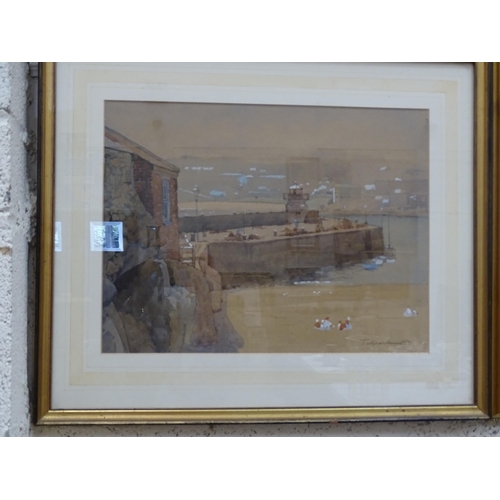 82 - T Maidment. The Old Harbour, signed watercolour, titled verso, 30 x 40cm; F T Underhill, Fishing Ves... 