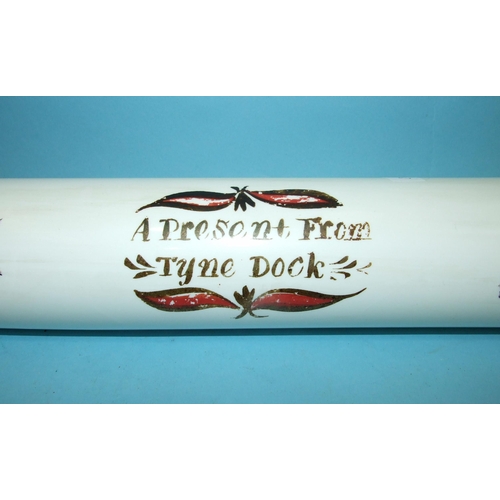 95 - A large opaque glass rolling pin 