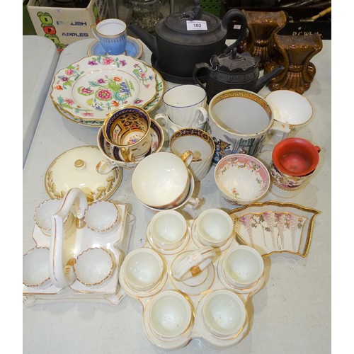 102 - Two Victorian ceramic egg stands, a pair of glazed pottery sash window stands and a quantity of Cont... 