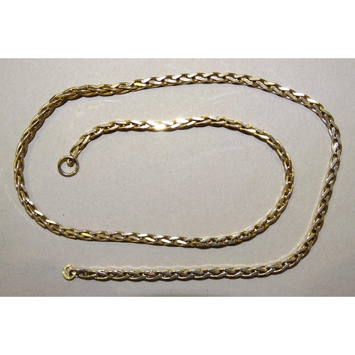 135 - A 9ct gold espiga-link neck chain, (no ring bolt), 39.5cm, 12.6g.