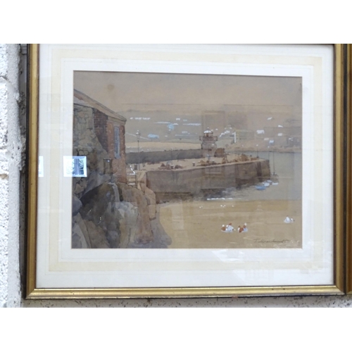 51 - T Maidment. The Old Harbour, signed watercolour, titled verso, 30 x 40cm; F T Underhill, Fishing Ves... 