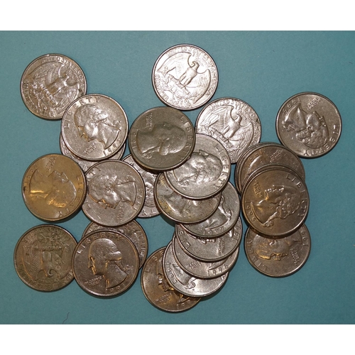 114 - A USA 1859 one-cent, a quantity of 1960/70/80/90's quarter-dollars (73), a George VI 1938 South Afri... 