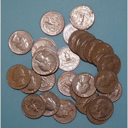 114 - A USA 1859 one-cent, a quantity of 1960/70/80/90's quarter-dollars (73), a George VI 1938 South Afri... 