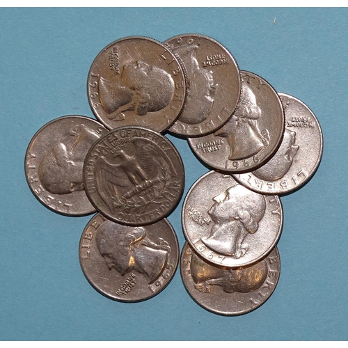 114 - A USA 1859 one-cent, a quantity of 1960/70/80/90's quarter-dollars (73), a George VI 1938 South Afri... 