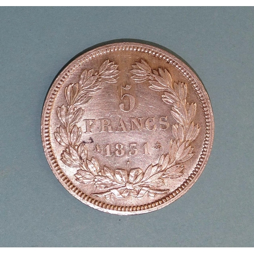 119 - A Louis Philippe I 1831 five-francs, Paris Mint, with engraved edge.