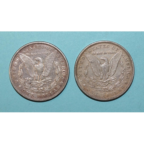 126 - Two USA silver Morgan one-dollars, 1884 and 1887, (2).