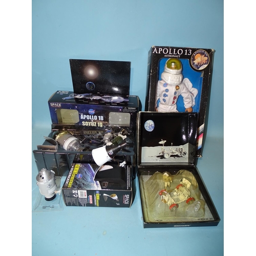 246 - A Kenner Apollo 13 astronaut figure, a Mini Champs Lunar Moon Car 1971, a Dragon Wings Apollo 18/Soy... 