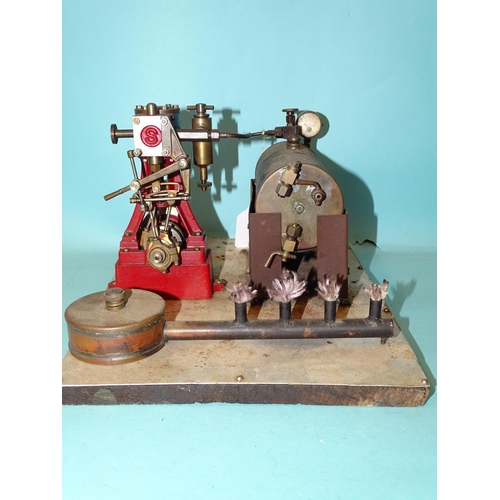 429 - A Stuart Turner model vertical steam engine with horizontal boiler, engine 15cm high.... 