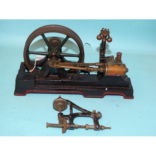 430 - An unmarked mill engine with cast metal base, 20cm long, a Stuart Models 1976 brochure and two Stuar... 