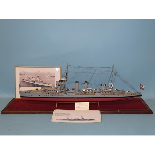 434 - A scratch-built wooden 1:192 scale model of HMS Danae 'D' Class Cruiser 1918-1948 8th Cruiser Squadr... 