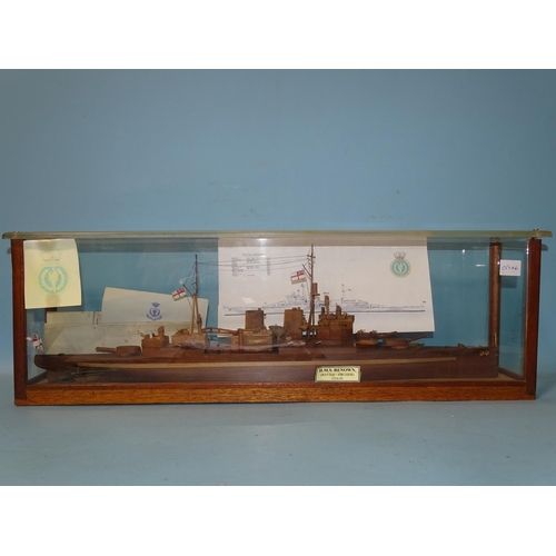 435 - A scratch-built wooden model of HMS Renown, battlecruiser 1916-45, with plans, in Perspex, glass and... 