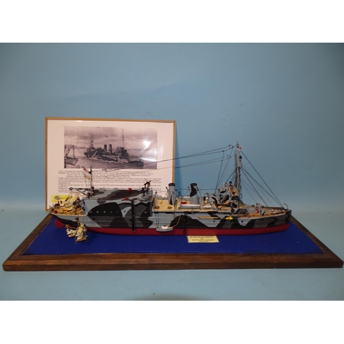 436 - A scratch-built wooden model of HMS Engadine D71 Seaplane Carrier 1914-1919, in wood and Perspex cas... 