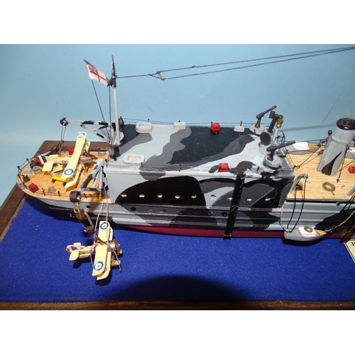 436 - A scratch-built wooden model of HMS Engadine D71 Seaplane Carrier 1914-1919, in wood and Perspex cas... 