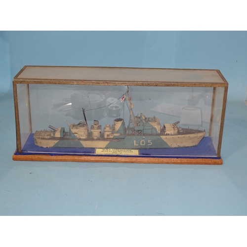 436 - A scratch-built wooden model of HMS Engadine D71 Seaplane Carrier 1914-1919, in wood and Perspex cas... 