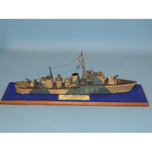 436 - A scratch-built wooden model of HMS Engadine D71 Seaplane Carrier 1914-1919, in wood and Perspex cas... 