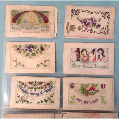 70 - A collection of 57 WWI silk embroidered postcards and one other '1939 Souvenir from Gibraltar', (58)... 