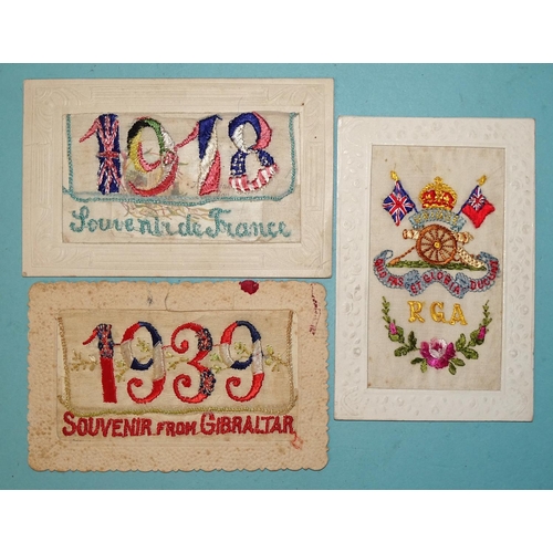 70 - A collection of 57 WWI silk embroidered postcards and one other '1939 Souvenir from Gibraltar', (58)... 